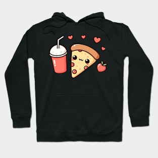 Pepperoni Pizza Slice with Milkshake and Hearts | Kawaii Style Food Art Hoodie